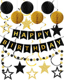 Happy Birthday Decorations, Party Decorations Banners for Men Boys | Black Gold — 1