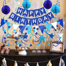 FECEDY Navy Blue Happy Birthday Paper Banner Flag Bunting Circle Confetti Garland Swirl Streamers Honeycomb Ball for Birthday Party Decorations | Navy Blue 2 — 3