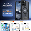 Magnetic Compatible with iPhone 15 Pro Max Case, [Built-in Kickstand][Full Camera Protection][Compatible with MagSafe][Anti-Fingerprint] Shockproof Phone Case for iPhone 15 Pro Max 6.7",Black — 2