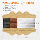 VONEEDL Upholstery Repair Kit: Waxed Sewing Thread (3 Colors) & Heavy Duty Needles (11 PCS) for Leather, Canvas & Quilting Thread | Black, White, Brown — 3