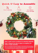 24 Inch Prelit Christmas Wreath for Front Door, Battery Operated LED Christmas Wreath with Pine Needles Branches Hari Leaves Red Berry Pine Cones, Lighted Wreath Wall Windows Decoration — 6