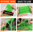 Piteno® 1200 sqft Spider Webs Halloween Decorations with 40 Fake Spiders, Stretchable Halloween Spider Webs for Indoor Outdoor Haunted House Yard Porch Party Decor (Green) — 5