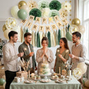 ANSOMO Sage Green Happy Birthday Party Decorations Retro Green Nude Ivory Dark Olive Kraft Paper Banner Balloons Neutral Rustic Boho Blush Safari Botanical Greenery Wild Décor Supplies Women Adults — 2