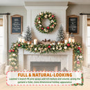 12 FT Pre-Lit Christmas Garland with 100 Warm White LEDs and Timer, Battery Operated Artificial Garland with Christmas Ornaments and Gold Mesh Leaves for Mantel, Stairs and Doorway — 2