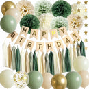 ANSOMO Sage Green Happy Birthday Party Decorations Retro Green Nude Ivory Dark Olive Kraft Paper Banner Balloons Neutral Rustic Boho Blush Safari Botanical Greenery Wild Décor Supplies Women Adults — 1