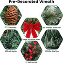 24in Prelit Christmas Wreath for Front Door Christmas Decorations- Timer 8 Light Modes- Battery Operated Lighted Christmas Door Wreath Pre-Decorated with 50 Lights Pinecone Berries Bow Hanger — 4