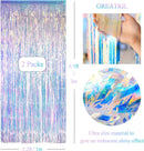 Iridescent Party Streamers Backdrop - GREATRIL Neon Transparent Holographic Tinsel Foil Fringe Curtain for Mermaid/Frozen/Sea/Euphoria/ERAS Party Theme Decorations 3.2ft x 6.5ft 2 PCS — 4