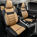 CAR PASS Leather Seat Covers Full Set Universal Water Resistant 3D Foam Back Support, Luxury Comfort Automotive 5 Seat Covers All Season Fit for SUV,Sedan,Van, Airbag Compatible Elegance(Beige Black) — 2
