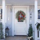 winemana 24 Inch Pre-Lit Christmas Wreath with Hanger, Timer, Pine Cone and Red Berries, Battery-Operated 20 LED Lighted Artificial Wreath Decoration for Front Door Mantel Xmas Party — 5