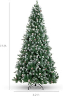 Best Choice Products 7.5ft Pre-Decorated Holiday Christmas Tree for Home, Office, Party Decoration w/ 1,346 PVC Branch Tips, Partially Flocked Design, Pine Cones, Metal Hinges & Base — 7