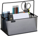 Mind Reader Multi-purpose Storage Caddy with Handle, Desktop Organizer, Cutlery Holder, 4 Compartments, Metal Mesh, Black — 4