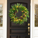 Pinkpuii Prelit Christmas Wreaths for Front Door 24 Inch- Real Touch Norfolk Pine Wreath with Lights,Green Evergreen Outdoor Xmas Wreath with Natural Pine Cones and Berries for Farmhouse Home Decor — 5