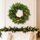 Pinkpuii Prelit Christmas Wreaths for Front Door 24 Inch- Real Touch Norfolk Pine Wreath with Lights,Green Evergreen Outdoor Xmas Wreath with Natural Pine Cones and Berries for Farmhouse Home Decor — 6