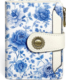 Icycay Cat Small Wallet Women RFID Blocking Bifold Cute Credit Card Holder - Floral Blue — 1