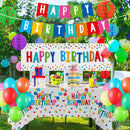 Happy Birthday Decorations Kit: Happy Birthday Banner,Birthday Dots Design Plastic Backdrop, Circle Confetti Garland, Swirl Streamers, Honeycomb Balls & Party Balloons - Table Centerpiece Set — 7