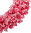 Pre-Lit Flocked Pink Artificial Christmas Wreath - 24"- Clear Lights — 6