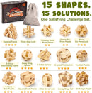 VolksRose 15pcs Wooden Brain Teaser Puzzles, IQ Challenge Puzzle Games, Logic Smart Mind Puzzle Box Lock Toy Removing Assembling 3D Small Puzzle Gift Set for Adults Teenagers Kids, 1.8inch 4.5cm — 2