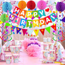 FECEDY Colorful Happy Birthday Banner Paper Triangle Flag Bunting Circle Confetti Dots Hanging Garland And Honeycomb Ball Swirl Streamers for Birthday Baby Shower Party Decoration | Multicolor 4 — 5
