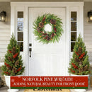 8 Modes & Timer - 24" Lighted Christmas Wreaths for Front Door with 50 LED, Real Touch Norfolk Pine Wreath Cedar&Cypress Tips Pinecones Berries Artificial Xmas Door Wreath for Home Indoor Wall Window — 8