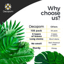 108 Pack Palm Leaves Artificial Tropical Monstera - 6 Kinds Large Small Green Fake Palm Leaf with Stems for Safari Jungle Hawaiian Luau Party Table Decoration Wedding Birthday Theme Party Decorations — 3