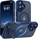 Magnetic Compatible with iPhone 16 Case, [Built-in Kickstand][Full Camera Protection][Compatible with MagSafe][Anti-Fingerprint] Shockproof Phone Case for iPhone 16 6.1",Dark Blue — 1