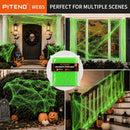 Piteno® 1200 sqft Spider Webs Halloween Decorations with 40 Fake Spiders, Stretchable Halloween Spider Webs for Indoor Outdoor Haunted House Yard Porch Party Decor (Green) — 6