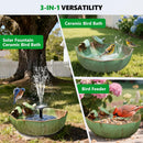 Solar Powered Ceramic Bird Bath for Outdoors, 10.1" Hummingbird Solar Fountain…