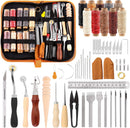 Swpeet 46Pcs Leather Kit, Leather Working Tools and Supplies, Leather Craft Tool Kit with Waxed Thread Groover Awl Stitching Punch, Tracing Wheel, Sewing Needles, Other Leather Crafting Tools — 1