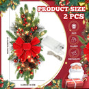 Lyrow 2 Pack 24" Christmas Stairway Swag with Lights, Red Ribbon — 2