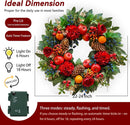 Christmas Wreaths for Front Door with Lights 24 Inch Christmas Wreath with Red Flowers, Apples, Oranges, Pine Cones, Berries and Greenery – Holiday Wreath Front Door Indoor Outdoor Winter Décor — 4