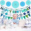 3D Happy Birthday Banner, Pre-Strung Felt Party Decorations (Blue) — 6