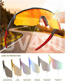 Polarized Sports Sunglasses for Men Women, UV400 One-Piece Lens Sport Shades for Baseball, Running, Cycling, Fishing | Transparent Black-blue-red | Multicolor — 6