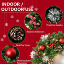 24 Inch Pre-Lit Artificial Christmas Wreath for Front Door, Christmas Door Decorations Wreath with LED Warm Lights, Balls, Pine Needles, and Red Berries Wall Windows Ornament — 2