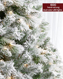 7.5FT Pre-lit Snow Flocked Christmas Tree Spruce with Remote Control, 600 Warm White Multi-Color Lights, Artificial Hinged/Feel Real/Realistic for Home, Holiday Decoration Dual Color LED — 2