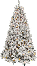 Maylaviu 6ft Pre-lit Christmas Tree, Flocked Christmas Tree with 350 UL Lights & Pine Cones & 888 Tips, Snow Frosted Artificial Christmas Tree Prelit, Auto Hinged Spruce Xmas Tree for Holiday Decor — 1
