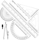 7Pcs Geometry Set-Clear Plastic Rulers,Triangle Ruler,Protractor,Compass — 1