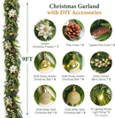 N&T NIETING 9FT Christmas Prelit Norfolk Pine Garland with Light Christmas Flowers Balls Berries Pine Cones Real Touch Pine Christmas Garland for Tables Mantle Fireplaces Stairs Xmas Decorations — 4