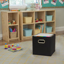 Household Essentials Foldable Fabric Storage Bins 6 Piece Set, Strong Poly-Woven Fabric, Sturdy Chipboard Sides, Grommet Front Handle, Stackable, Classic Design, Black — 6