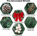24" Prelit Christmas Wreath with Timer, 50 Colorful LED - Waterproof Battery Operated Christmas Door Wreath with Bowknot Pinecone White Berries and Wreath Hanger for Christmas Decorations — 4