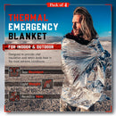 Emergency Blanket Mylar Thermal Space Survival Gear & Supplies 4-Pack Foil | Silver | 4 Pack — 2