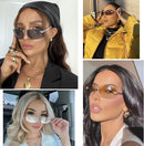 knliwkm Rimless Rectangle Y2k Sunglasses for Women Men Cute Small Clear Frameless Tinted Lens 2000S Fashion Shades Butterfly | Gold, Purple/ Pink — 3