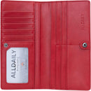 Alldaily Ultra Slim Thin Women Wallet RFID Blocking Credit Card Holder Bifold Long Ladies Billfold (Red)