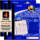Mintra Primary Composition Notebook, 4 Pack, Blue Cover, 80 Sheets, 7.5in x 9.75in, 1/2 Sheet, Ruled with Drawing Area, Flexible Hardcover Journal, Grades K-2, School & Home Use | Primary Ruled — 1