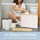 LONBET Toilet Paper Storage for 12 Rolls, Stackable & Foldable - The Ultimate Bathroom Organizer - Waterproof Basket with Bamboo Lid - Elegant Toilet Paper Storage Holder, Beige — 4