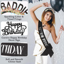 KICOSY Birthday Baddie Sash and Headband Set with Black Cake Topper — 3
