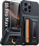 Oterkin for iPhone 16 Pro Max Wallet Case | Screen Protector | Stand, Black — 1