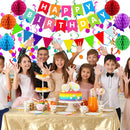 Fecedy Happy Birthday Banner With Colorful Paper Flag Bunting Paper Circle Confetti Garland Swirl Streamers Honeycomb ball for Birthday Party Decorations — 4