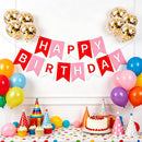 Happy Birthday Banner Sign Bunting Hanging Decorations with 8Pcs Shiny Gold Balloons Birthday Party Sign Decor for Party Supplies | Red Pink — 2