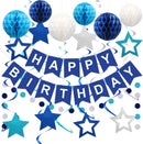 meowtastic Birthday Decorations Happy Birthday Banner with Honeycomb Balls | Blue | Star — 1