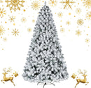 POWERSTONE 9 Ft Snow Flocked Christmas Tree, Prelit Artificial Xmas Tree with 1500 Branch Tips and 550 Warm White Lights, Metal Hinges and Base, for Home Office Party Decorations — 1